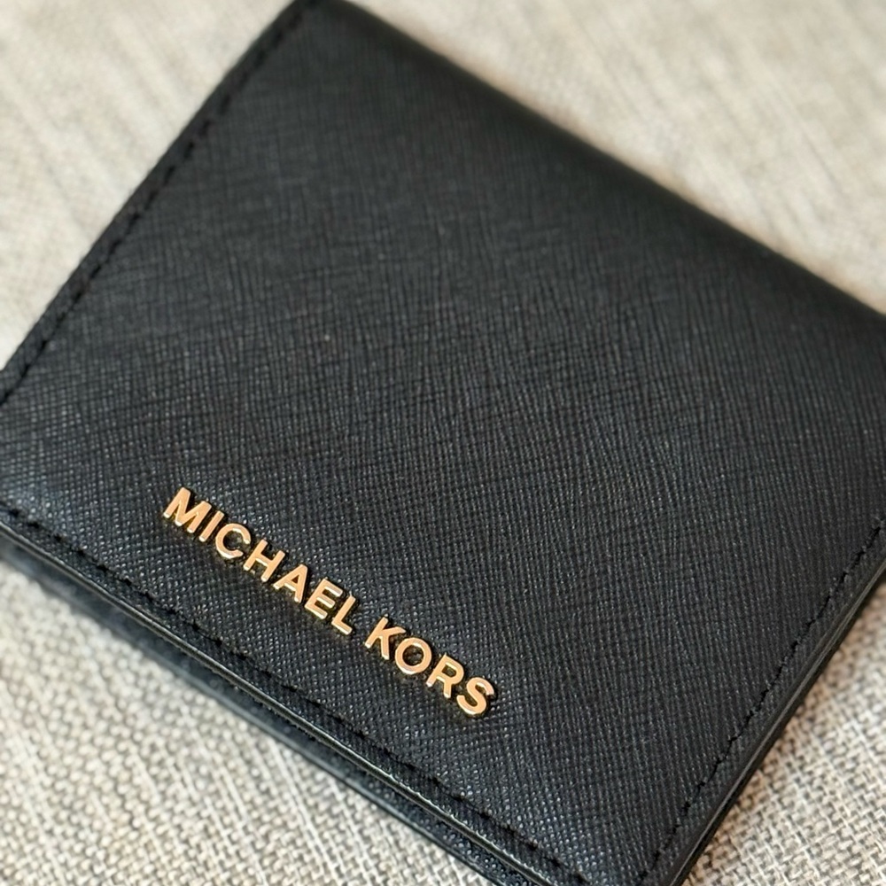 Michael Kors Black Saffiano Leather Button Wallet